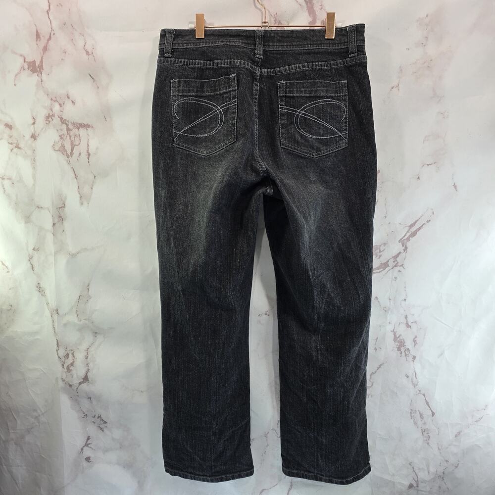 Chicos Jeans Women 10 X 27 1.5 Black Gray Short Crop Denim Platinum Straight
